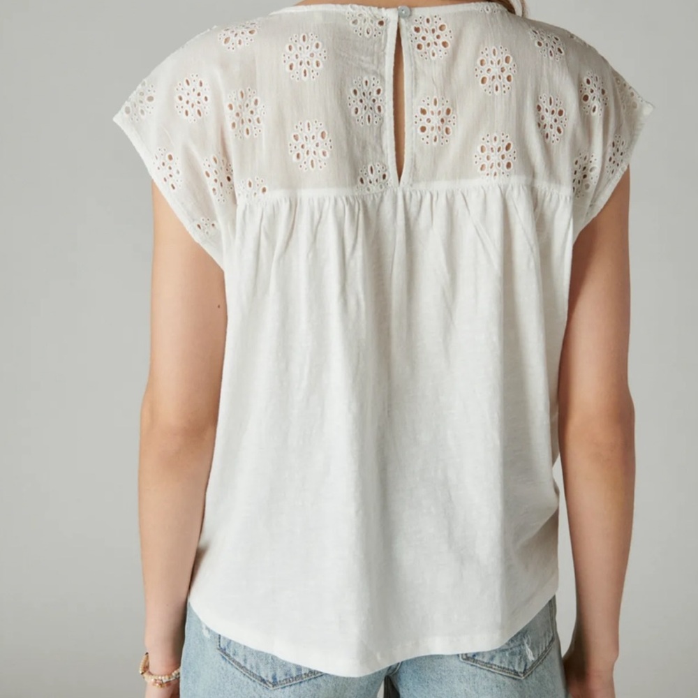 Lucky Brand Schiffley notch neck top Hippie vintage vibes cotton tassel - Picture 4 of 13